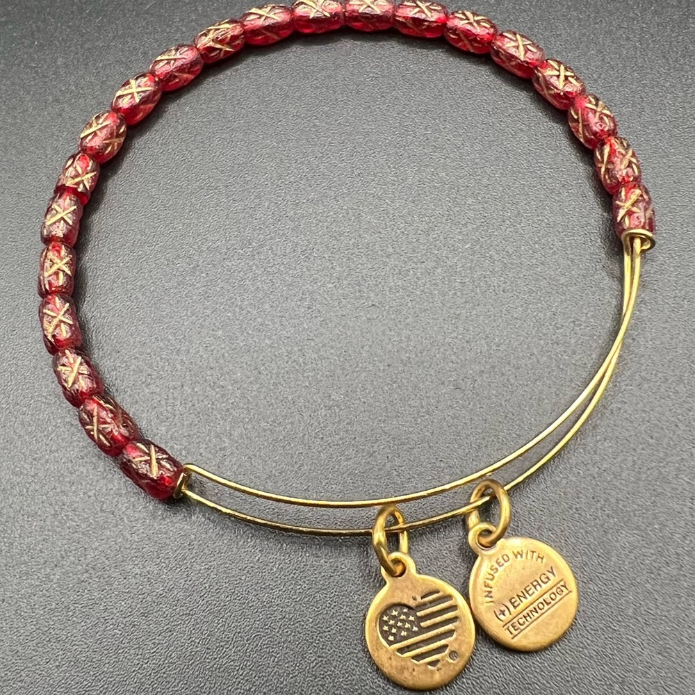 Alex and Ani Gold Tone and Red Bead Bangle Bracelet